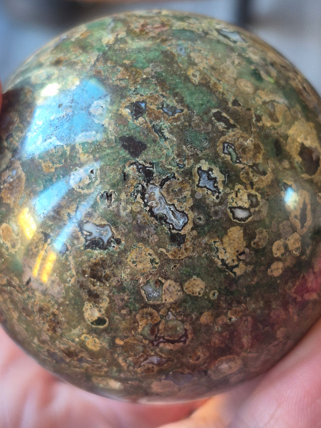 💚 Rainforest Jasper (Rhyolite) Sphere ⭐