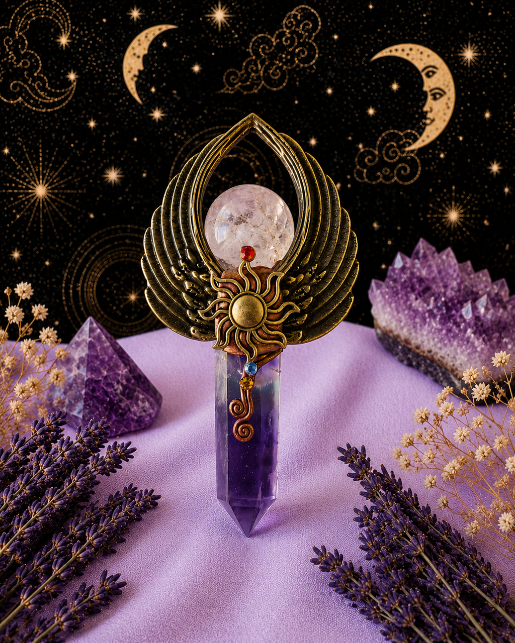 Celestial Flame Purple Fluorite & Clear Quartz Scepter ☀️💜🔮