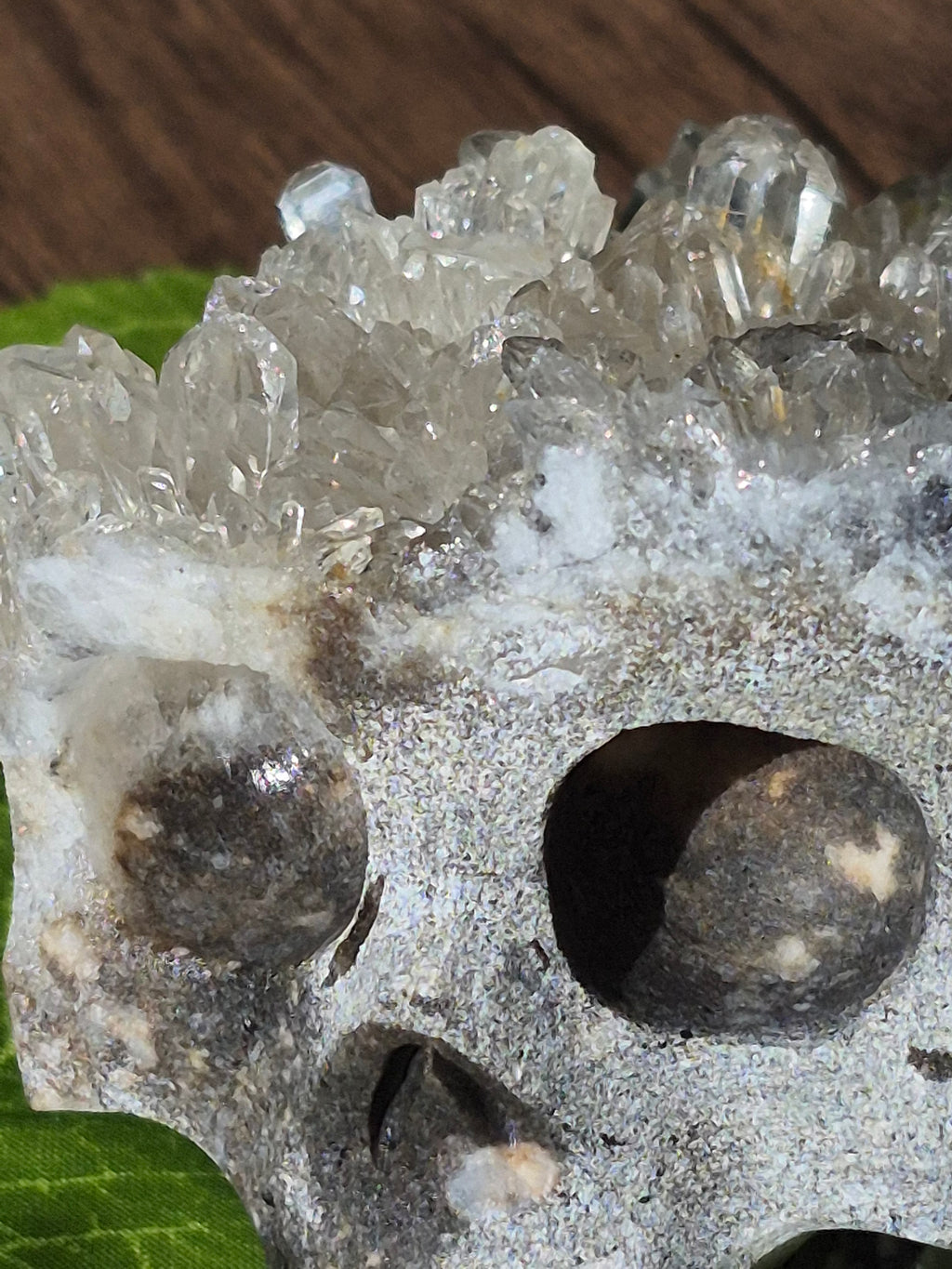 💀✨ Quartz Cluster Hand-Carved Skull
