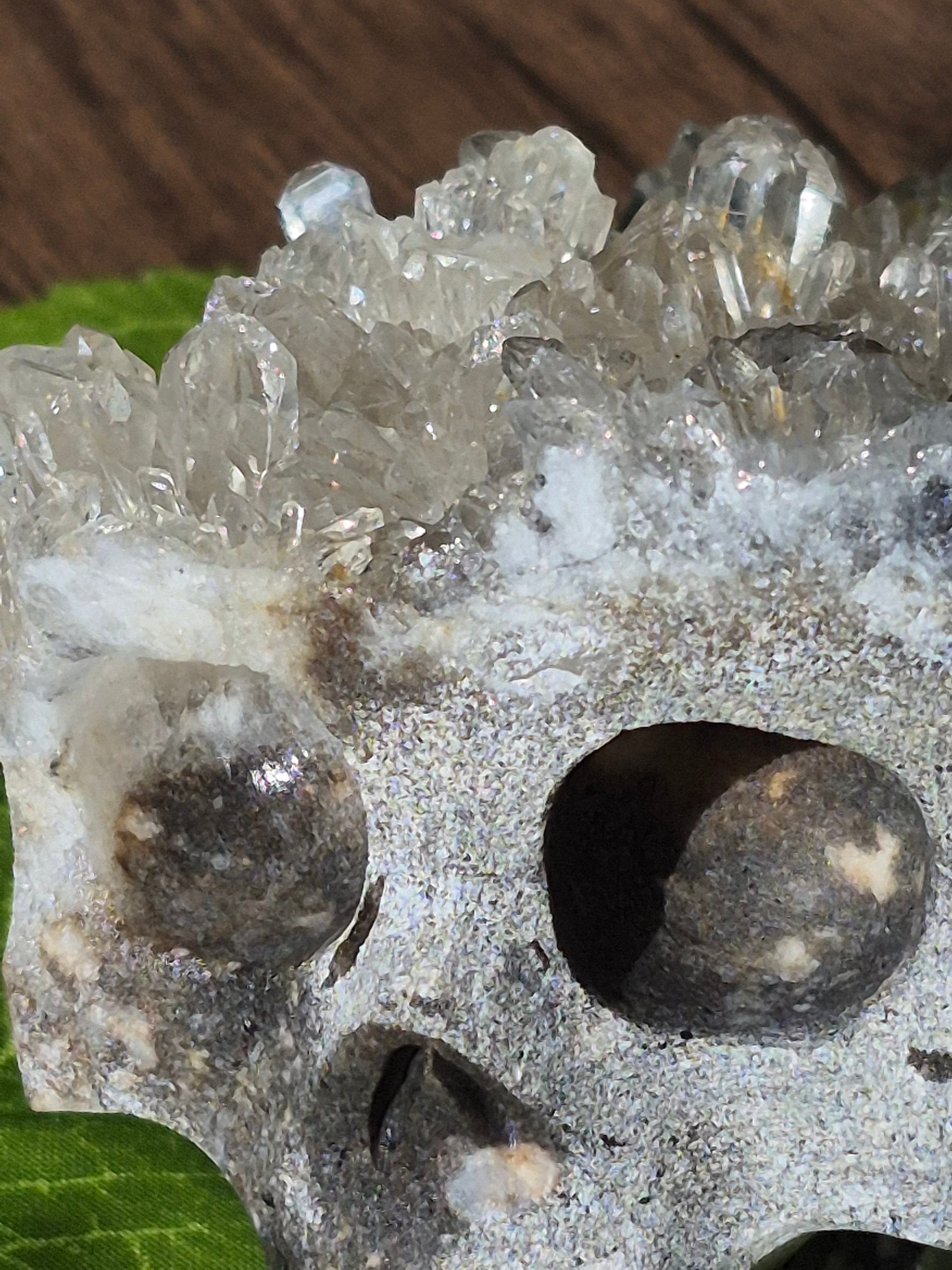 💀✨ Quartz Cluster Hand-Carved Skull