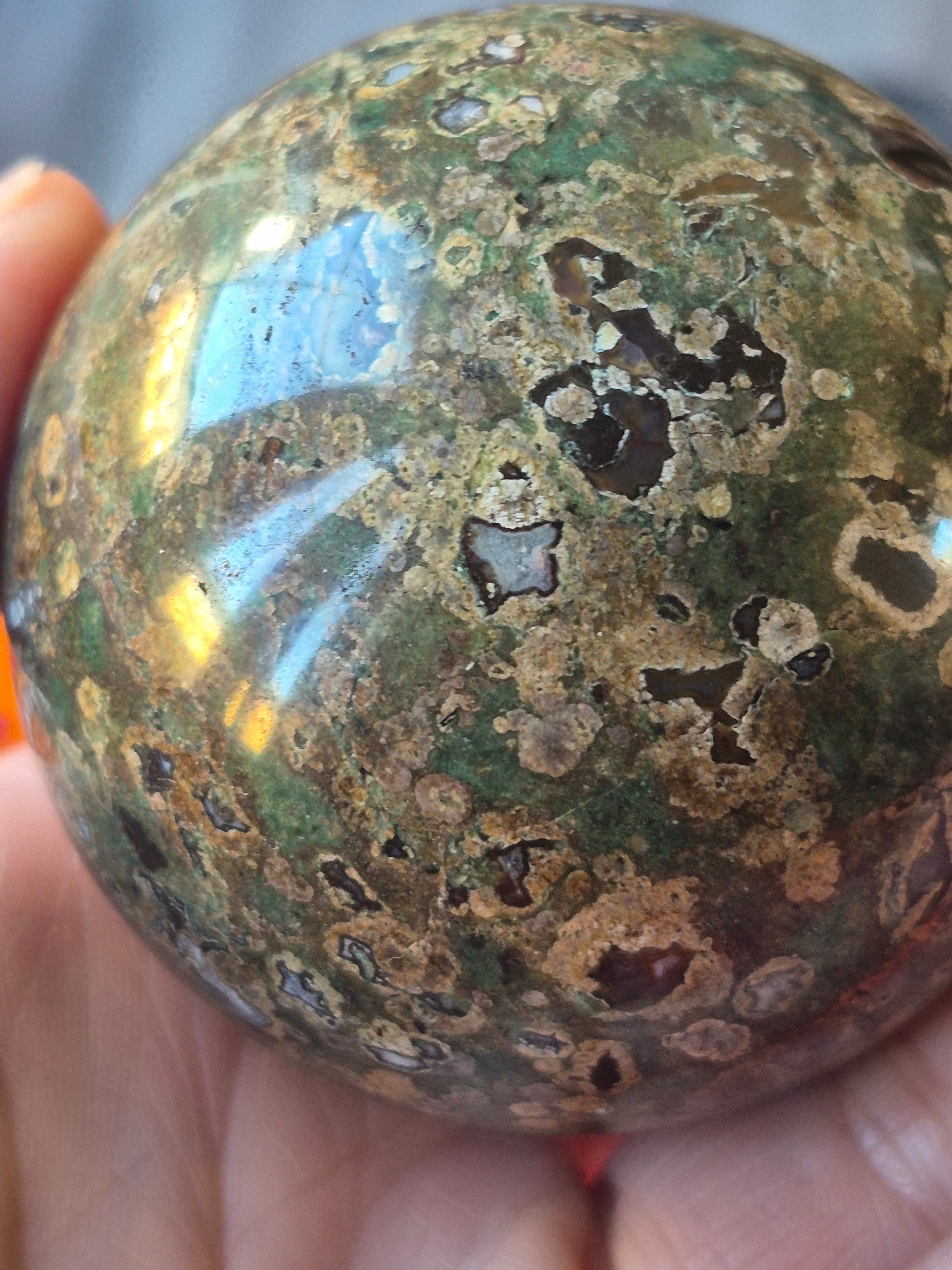 💚 Rainforest Jasper (Rhyolite) Sphere ⭐