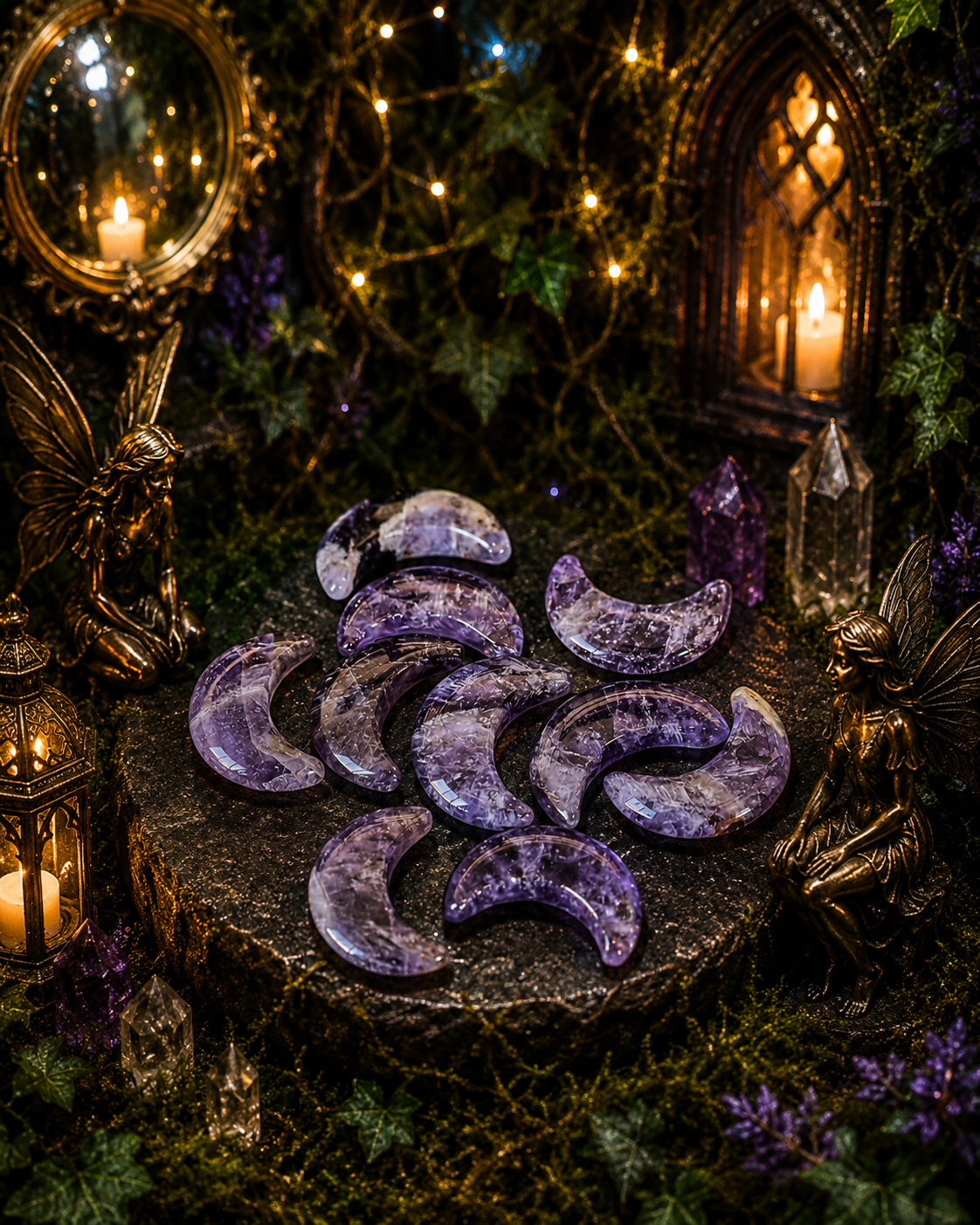 🌙 Amethyst Fairy Moon – Mini Crystal Crescent ✨