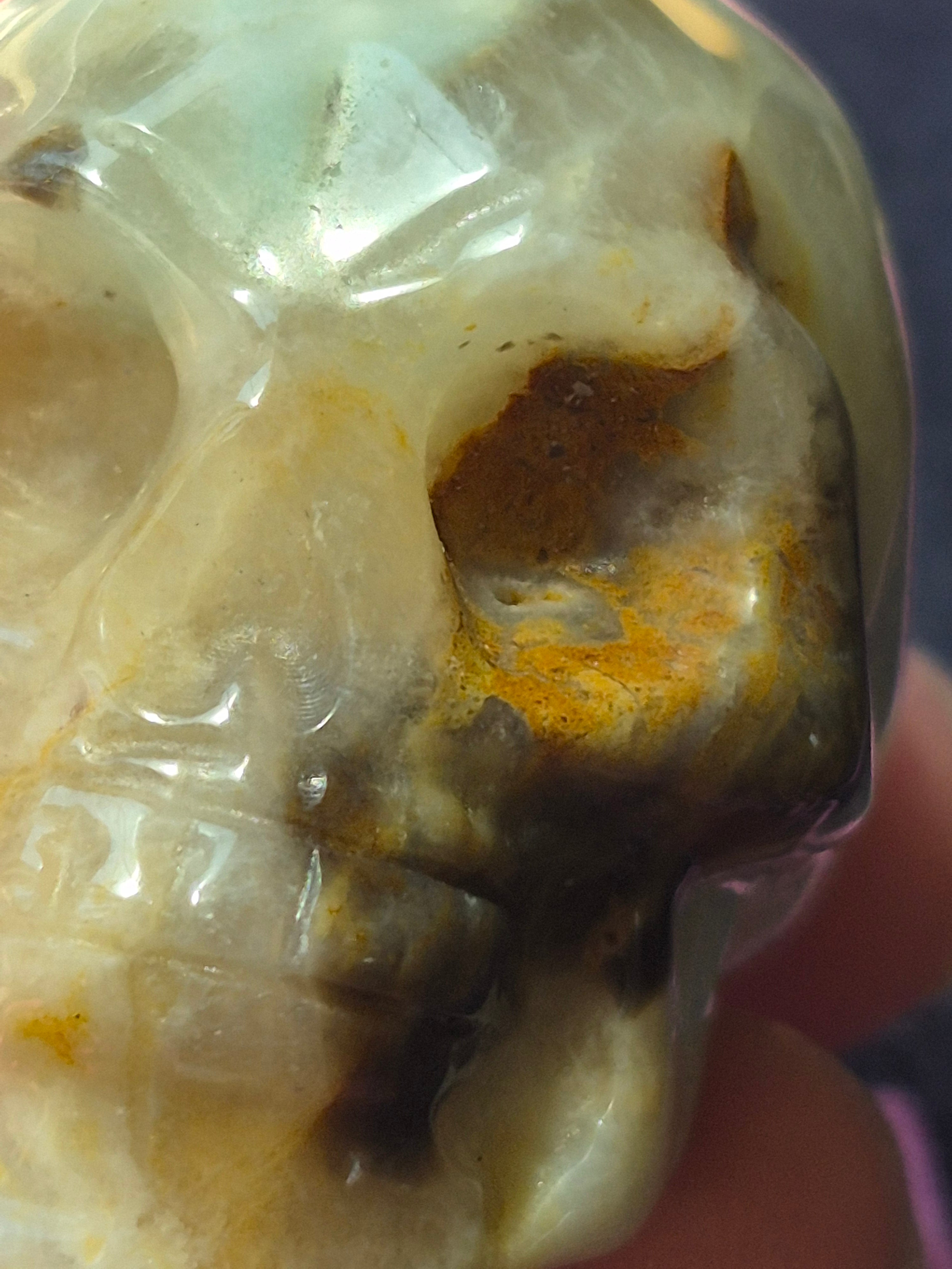 💀 Agate Skull with Natural Druzy Quartz Pocket