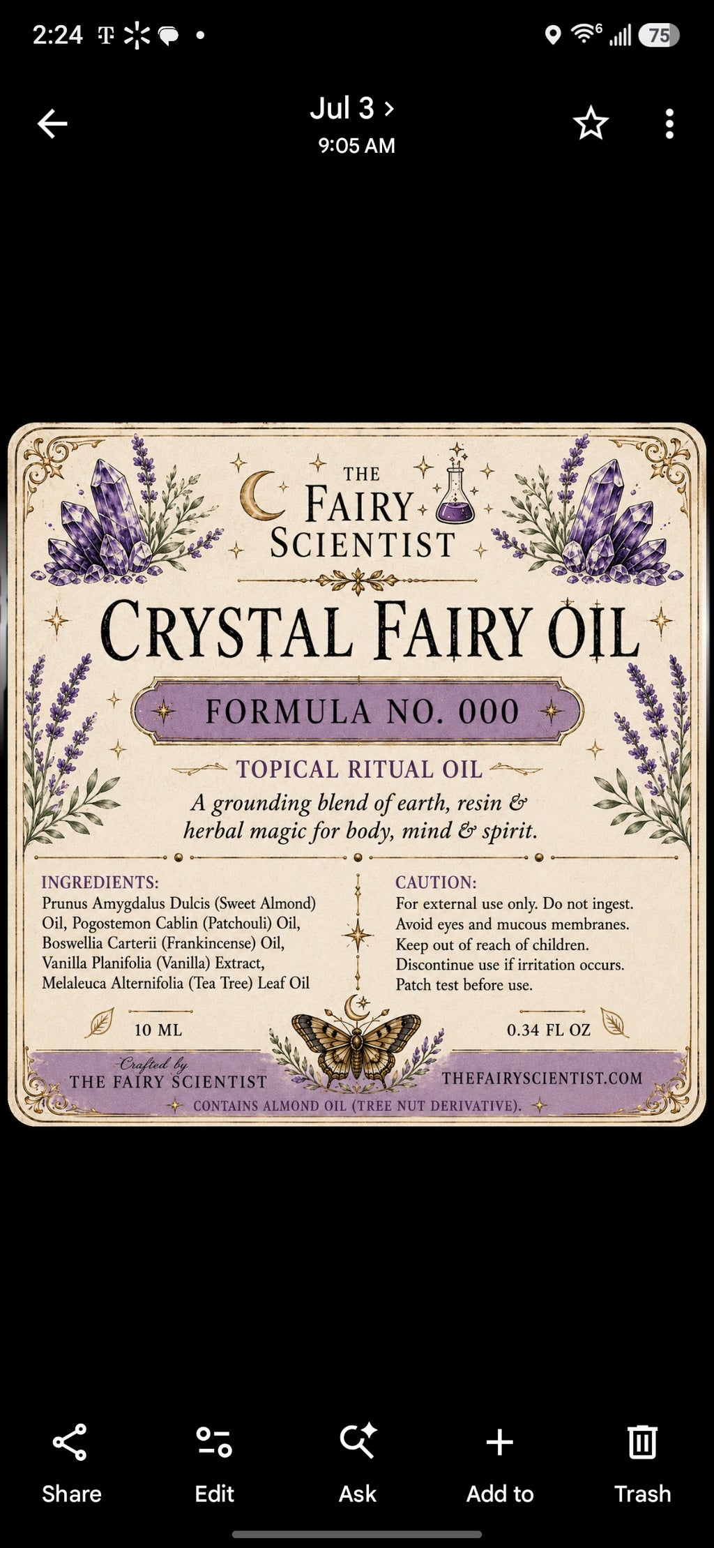 ✨ Crystal Fairy Oil™ • Formula No. 000 • Ritual Perfume Oil • 10 mL ✨