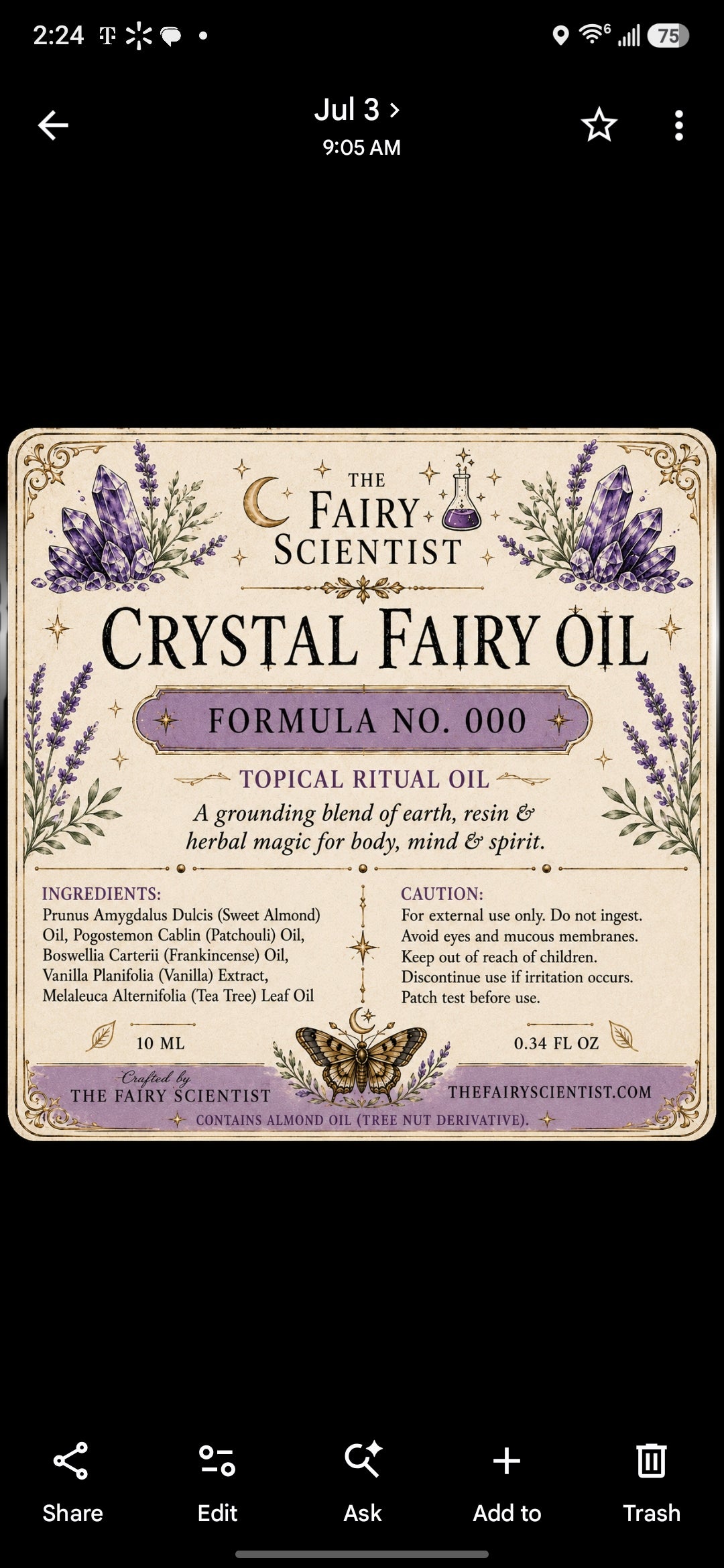 ✨ Crystal Fairy Oil™ • Formula No. 000 • Ritual Perfume Oil • 10 mL ✨