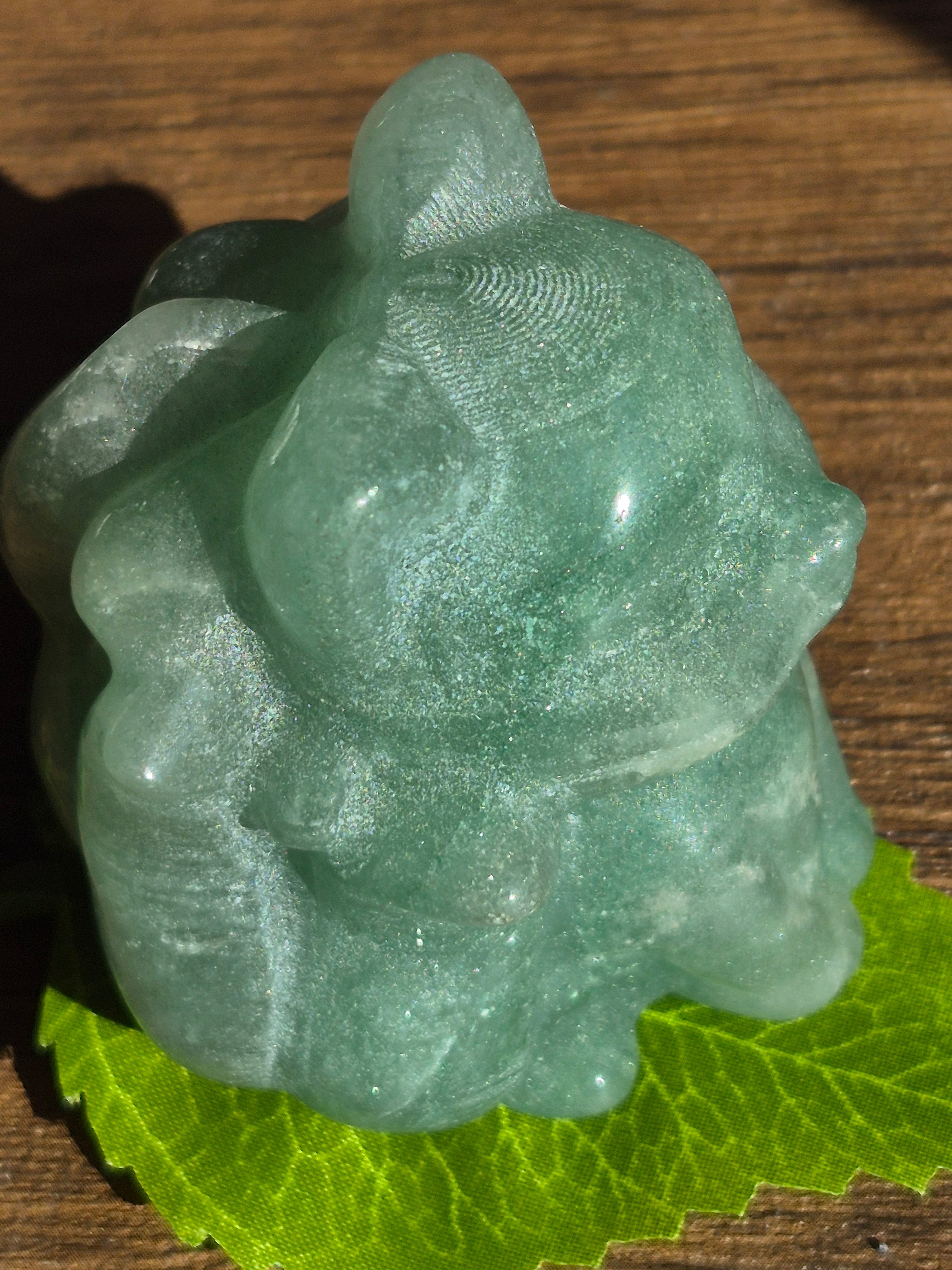 ✨ Green Aventurine Kitsune (Nine-Tailed Fox) Carving ✨