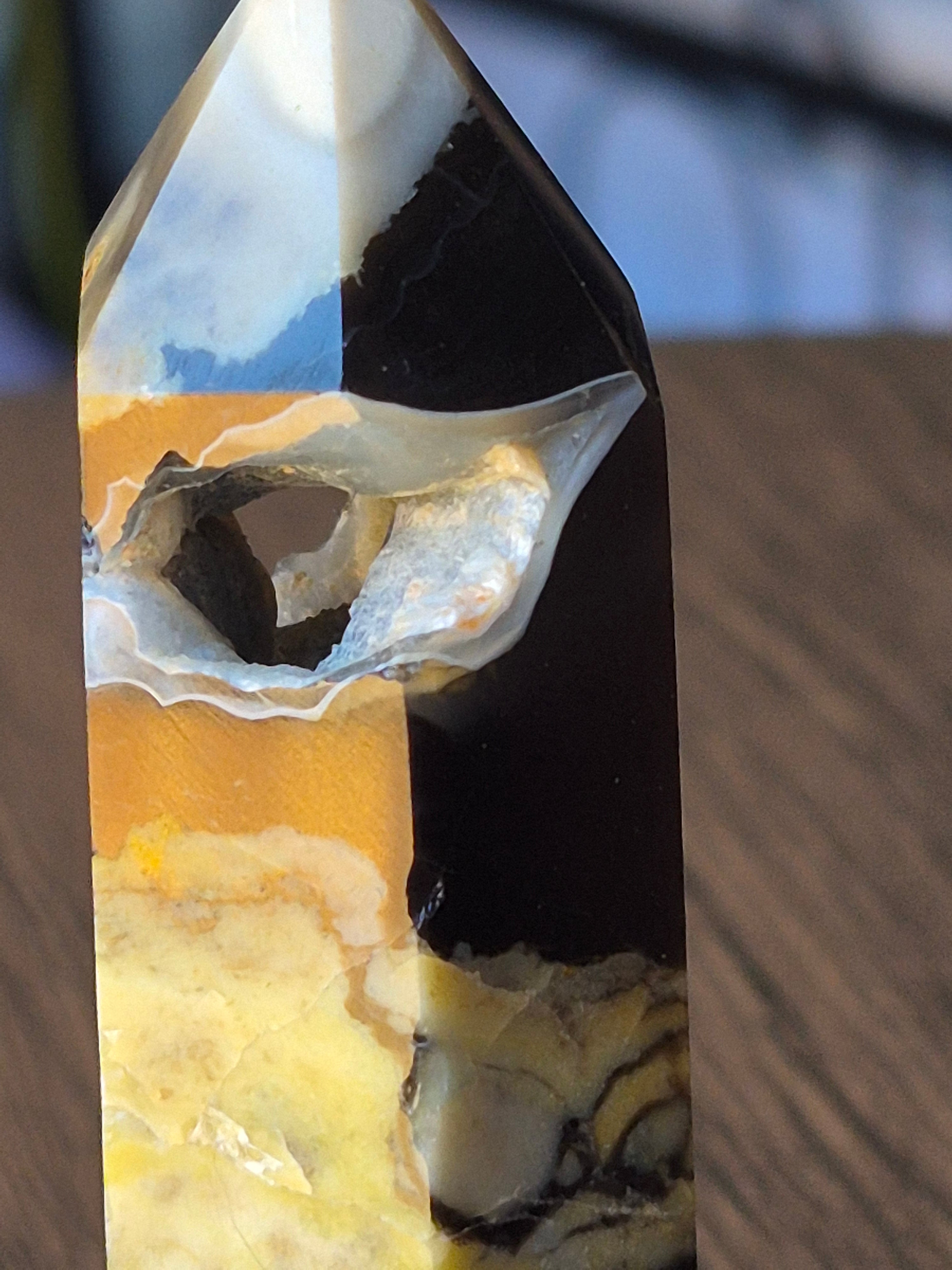 🌋✨ Volcano Agate Druzy Tunnel Tower