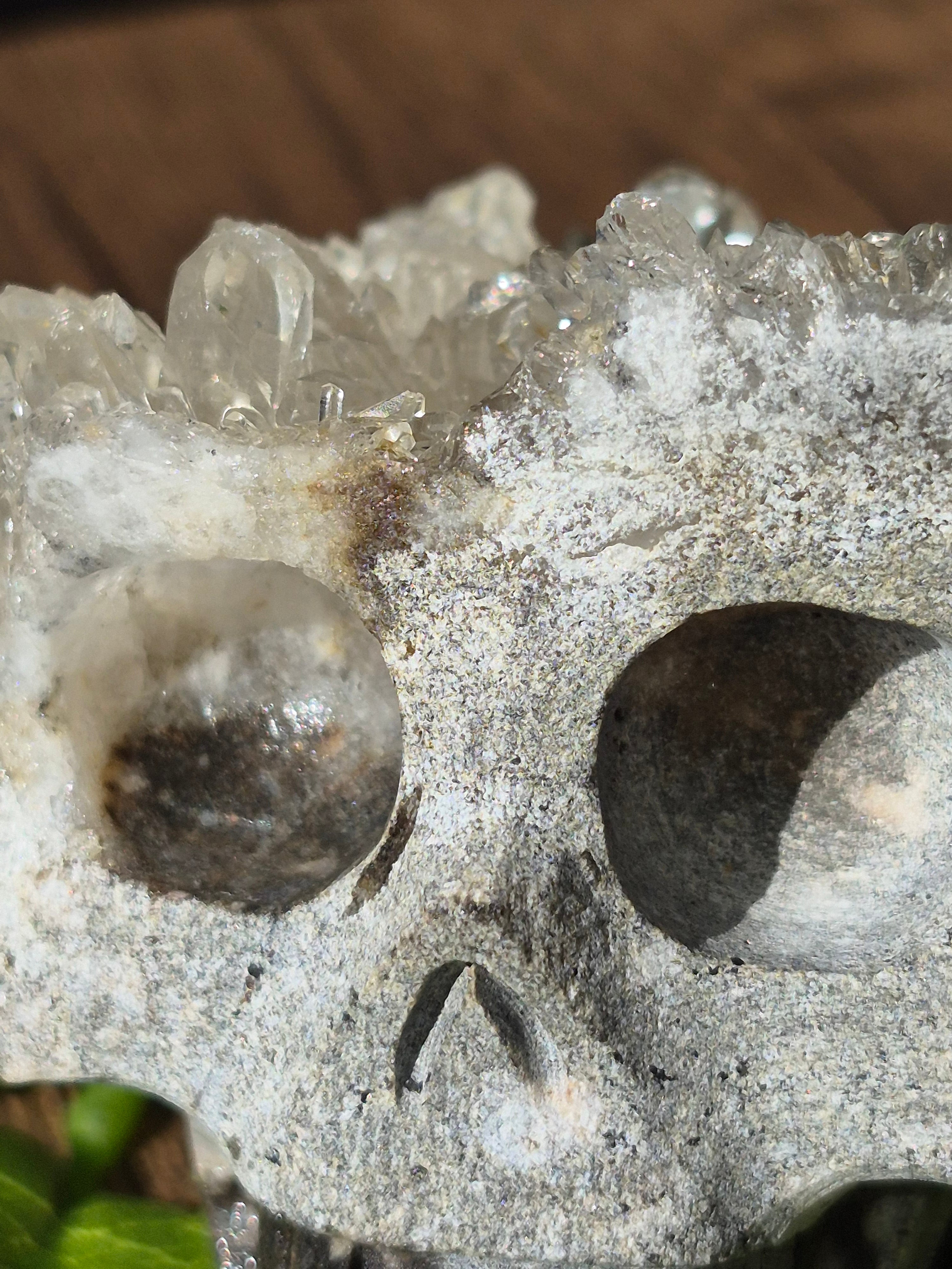 💀✨ Quartz Cluster Hand-Carved Skull
