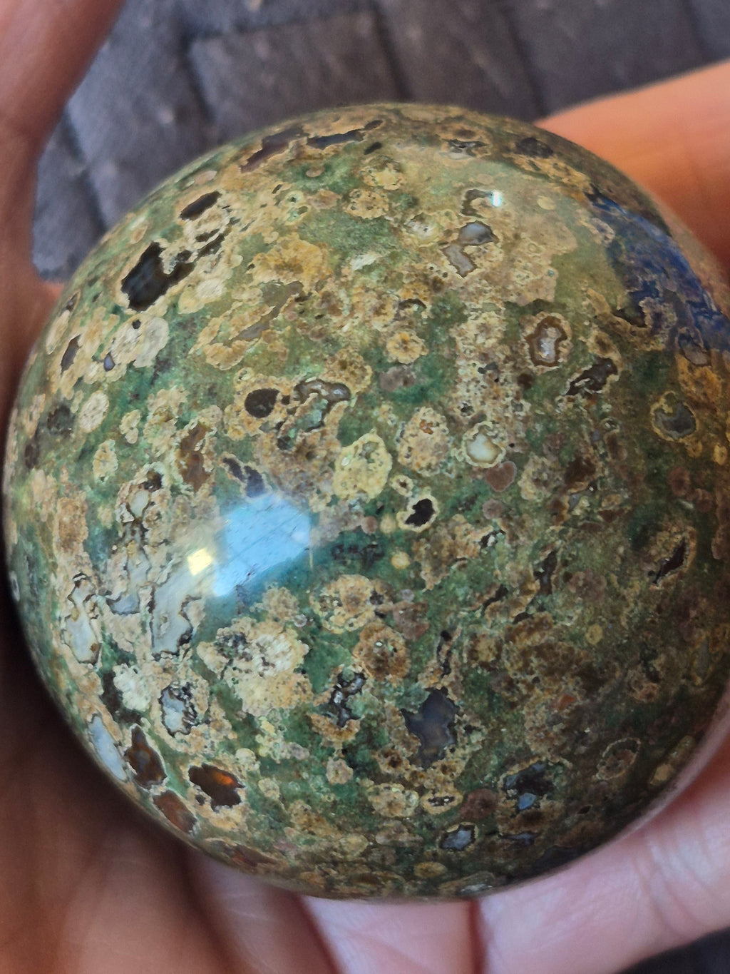 💚 Rainforest Jasper (Rhyolite) Sphere ⭐