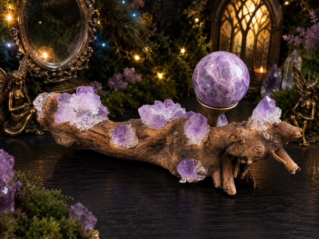 💜✨ Amethyst Fairy Garden Sphere Holder with Amethyst Sphere ✨💜