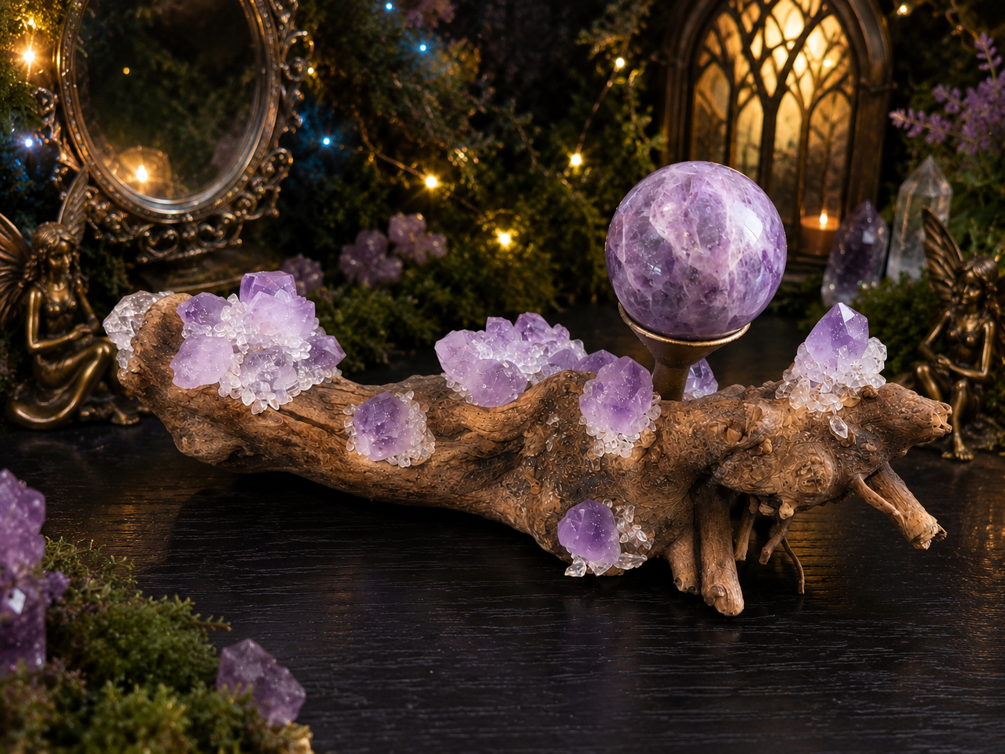 💜✨ Amethyst Fairy Garden Sphere Holder with Amethyst Sphere ✨💜