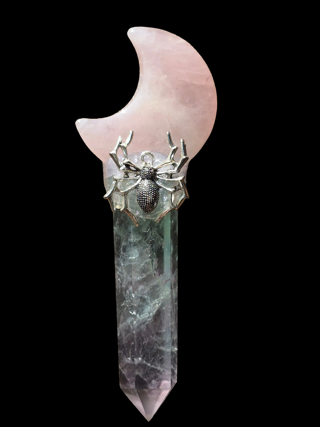 🌙🕷️ Moonweb Rose Quartz & Fluorite Scepter ✨