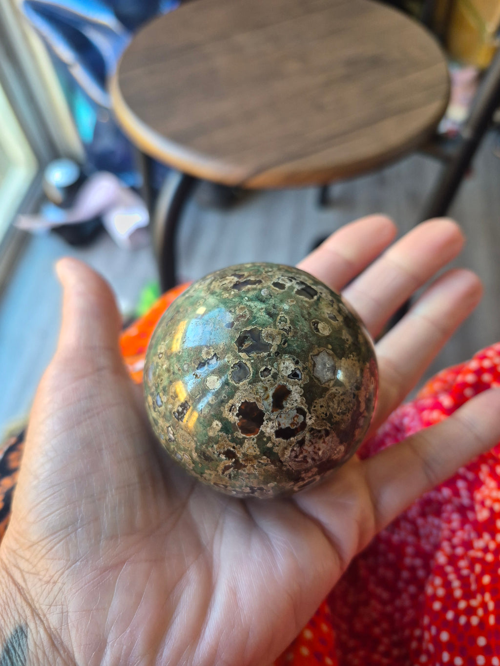 💚 Rainforest Jasper (Rhyolite) Sphere ⭐