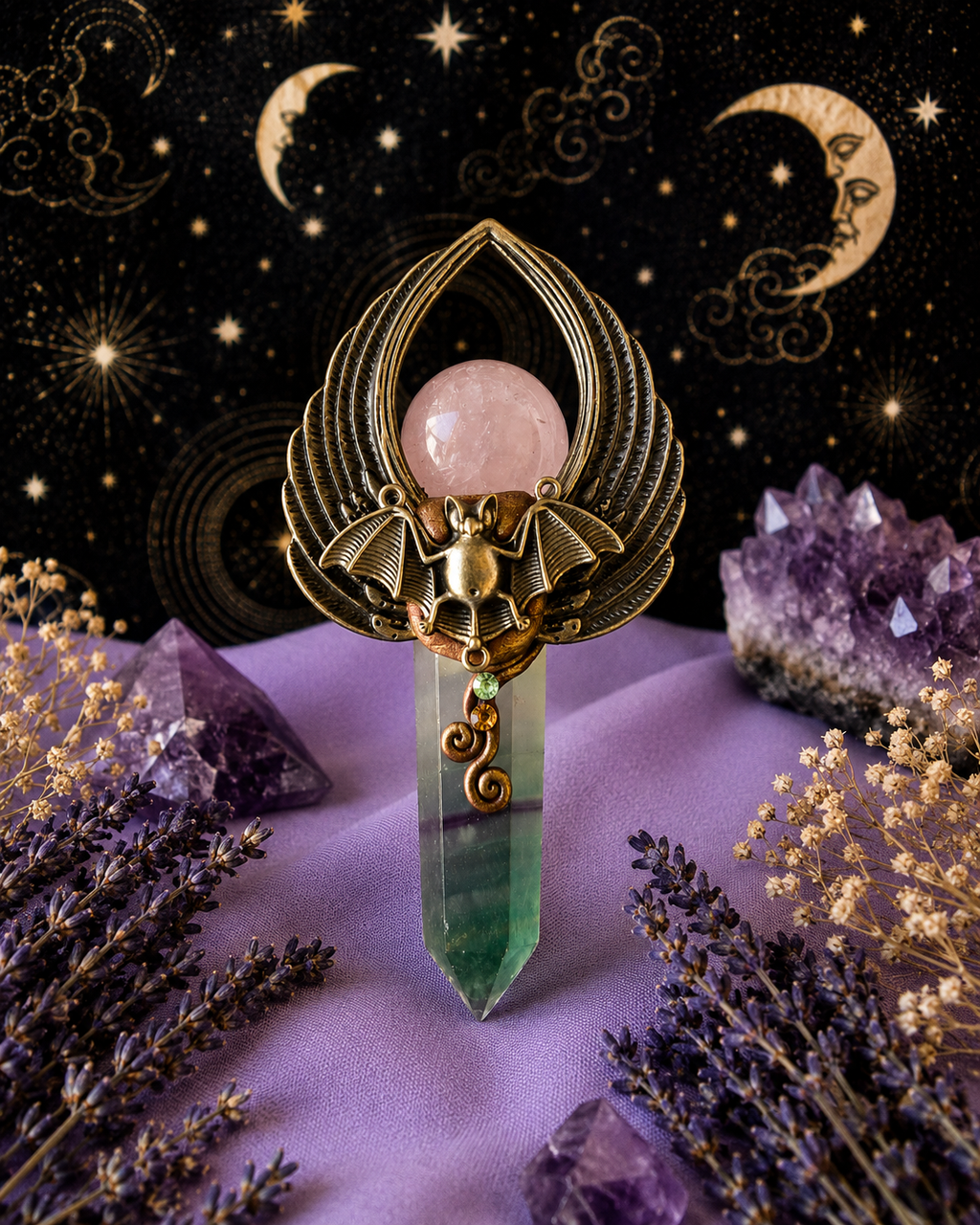 🦇 Sweetfang Fluorite & Rose Quartz Scepter 💚💗✨