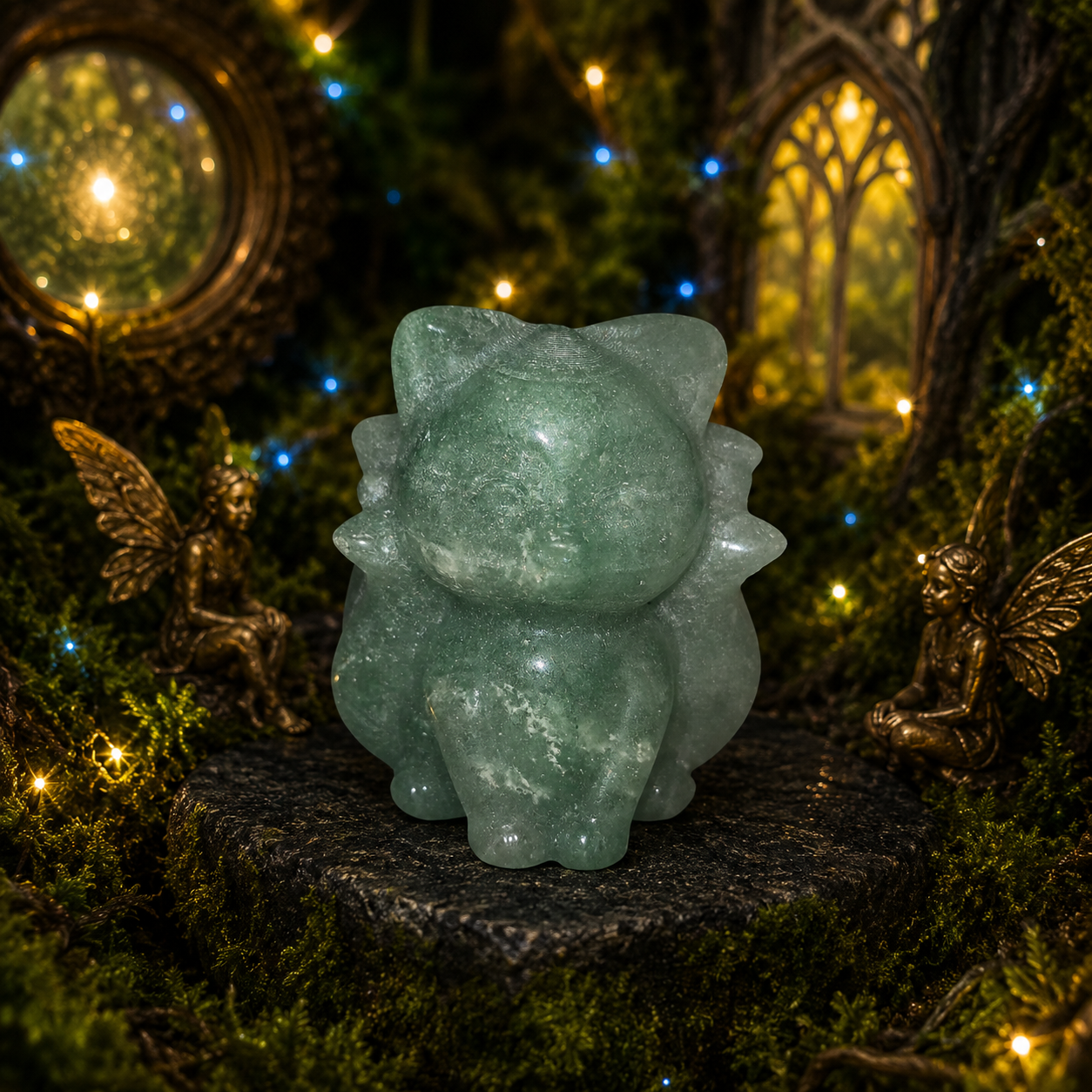 ✨ Green Aventurine Kitsune (Nine-Tailed Fox) Carving ✨