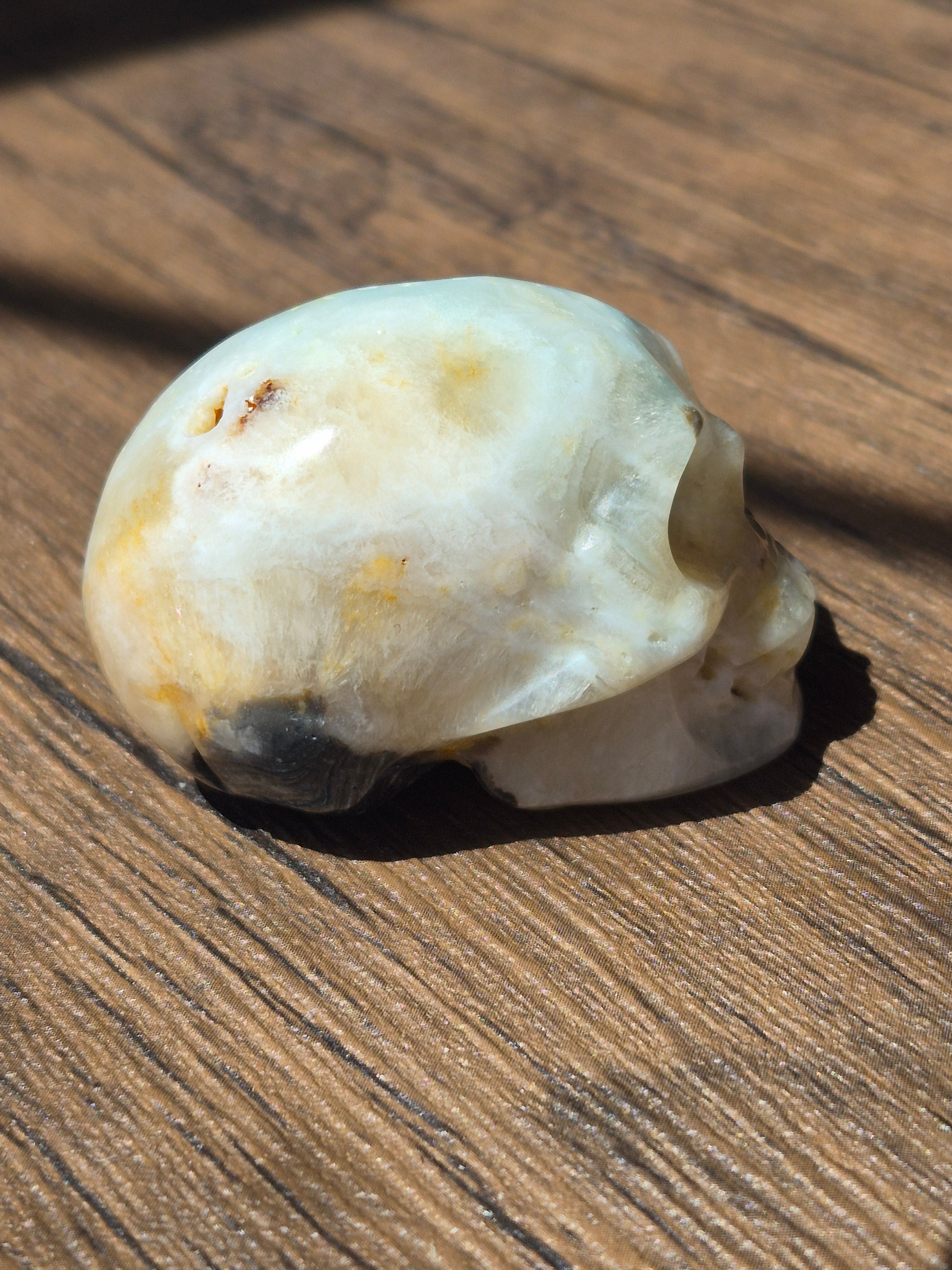 💀 Agate Skull with Natural Druzy Quartz Pocket