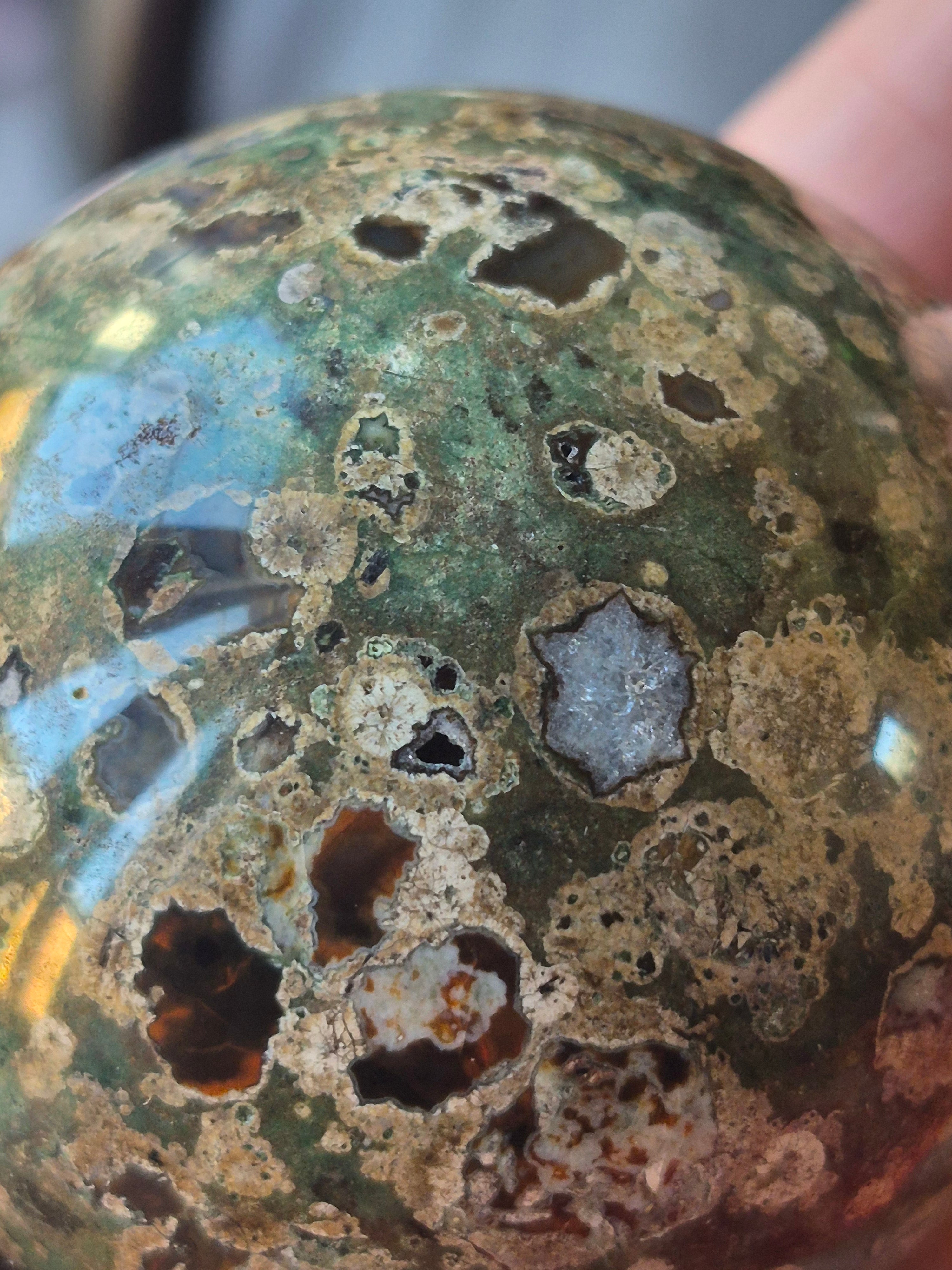 💚 Rainforest Jasper (Rhyolite) Sphere ⭐