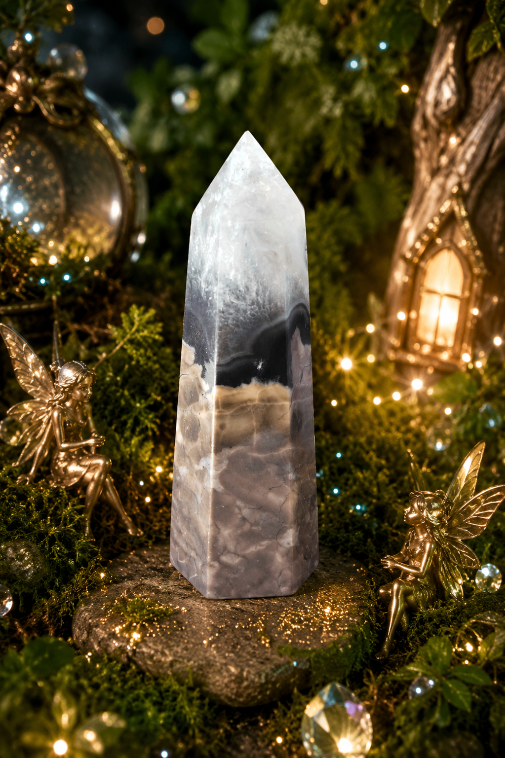 🌫️✨ Shadow Lace Agate Tower ✨🌫️