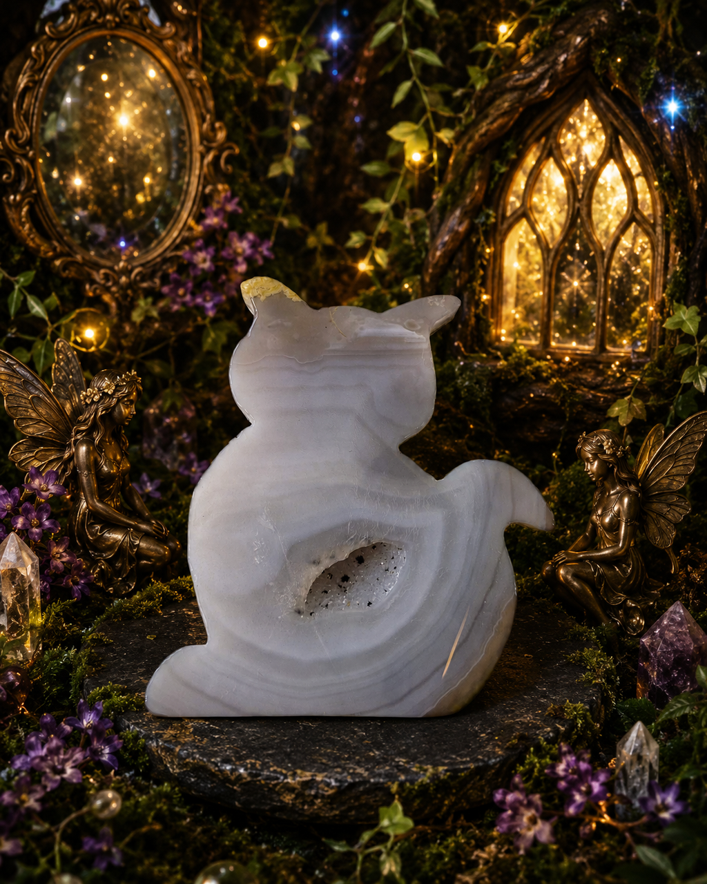 🌙Moonmist Druzy Agate Cat 🌙🐈‍⬛✨