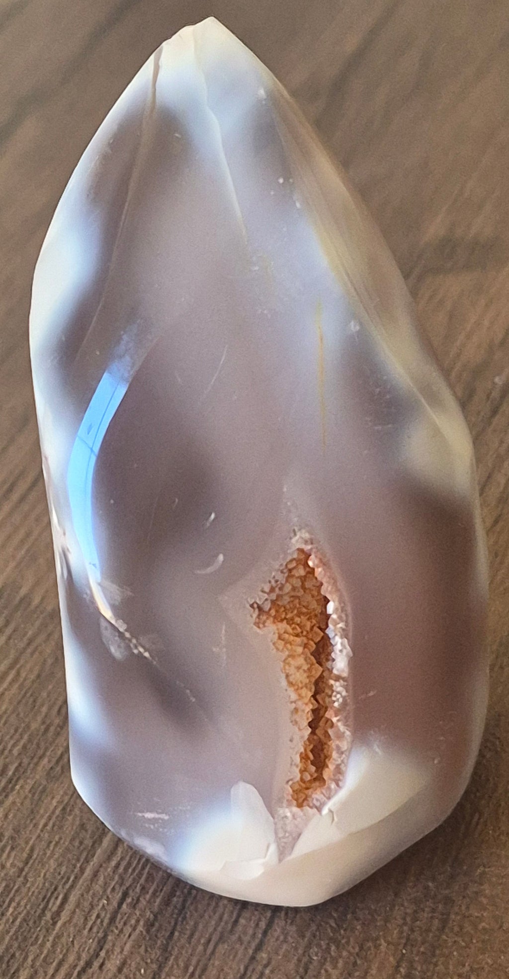 🤍✨️The Portal Stone – 188g Madagascar Orca Agate Flame with Druzy Cave