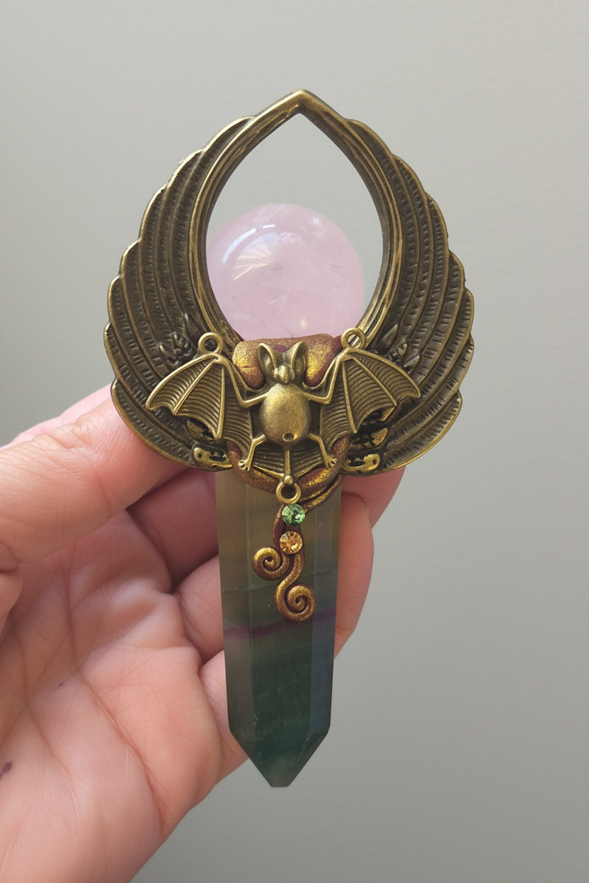 🦇 Sweetfang Fluorite & Rose Quartz Scepter 💚💗✨