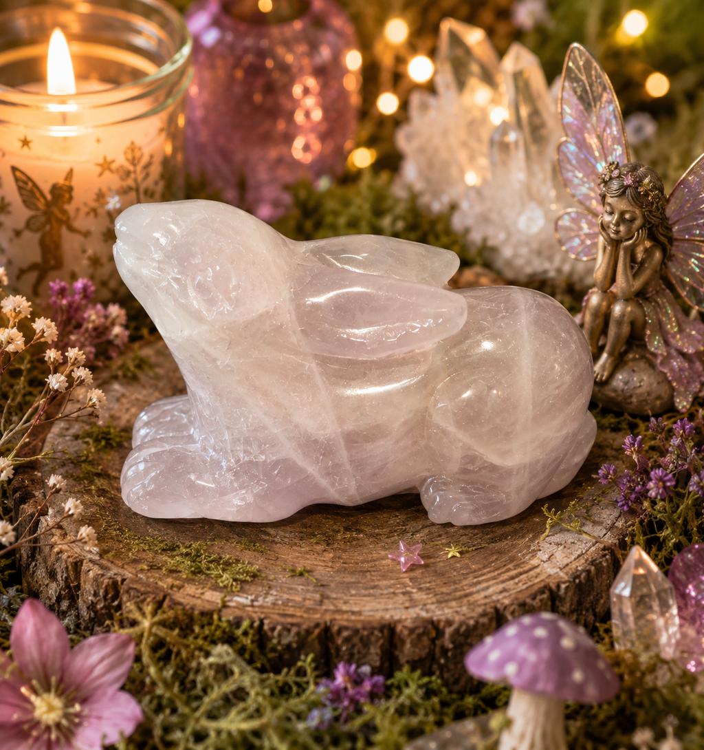 Rose Quartz Hand Carved Rabbit