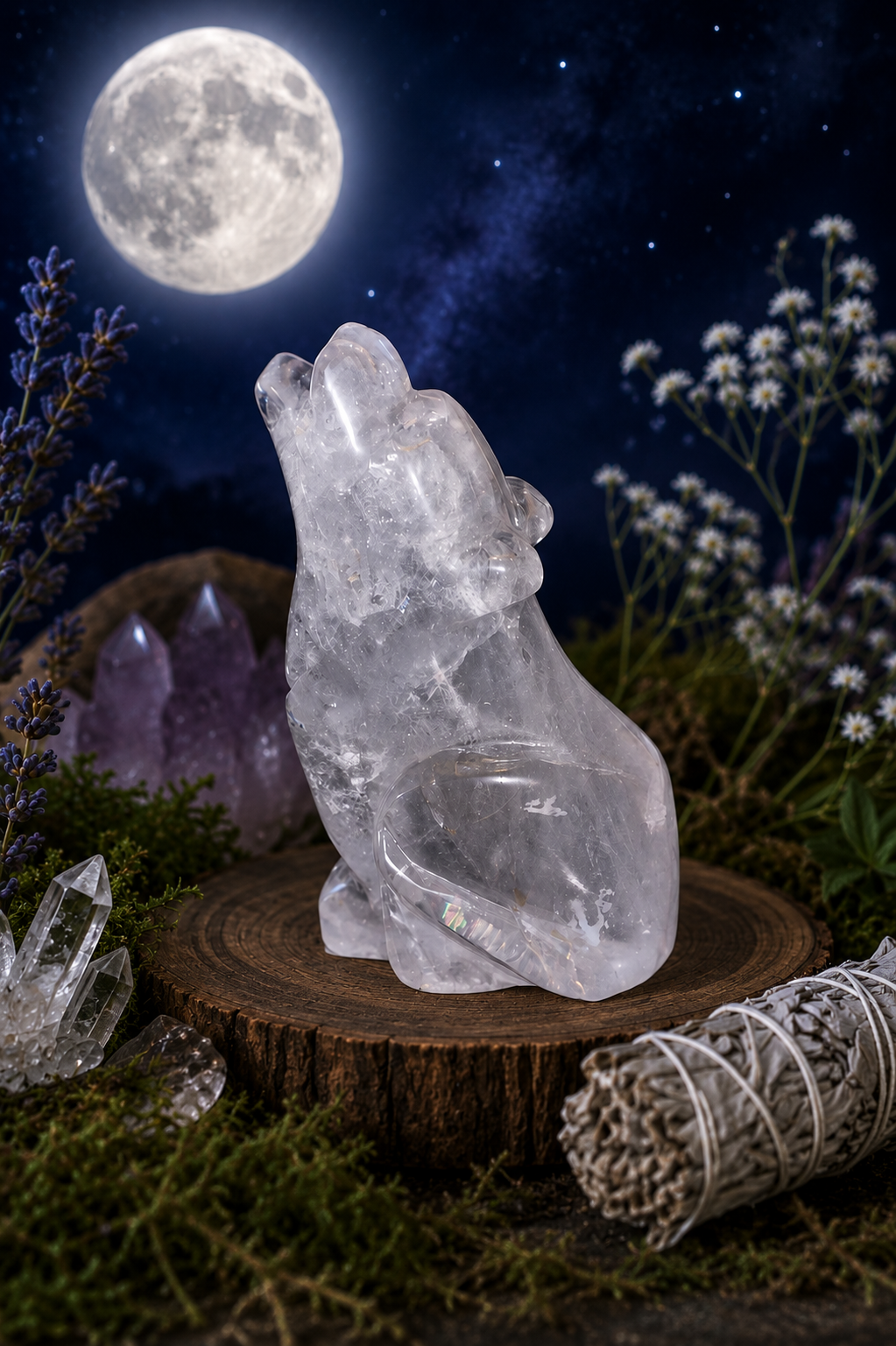 Clear Quartz Guardian Wolf 🌙🐺✨