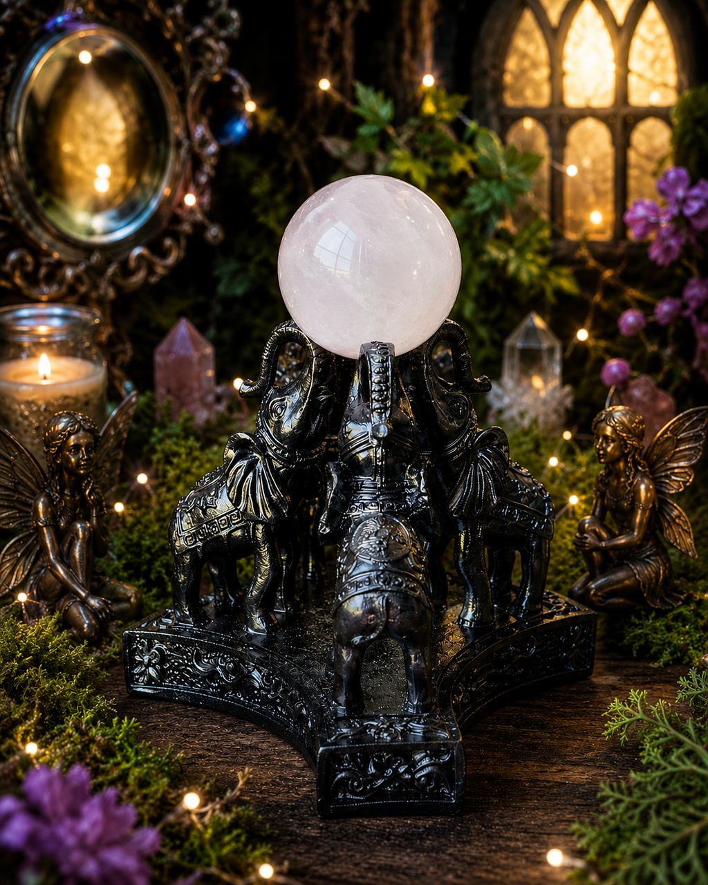 🐘💕 Guardians of the Heart — Rose Quartz Sphere & Elephant Stand ✨