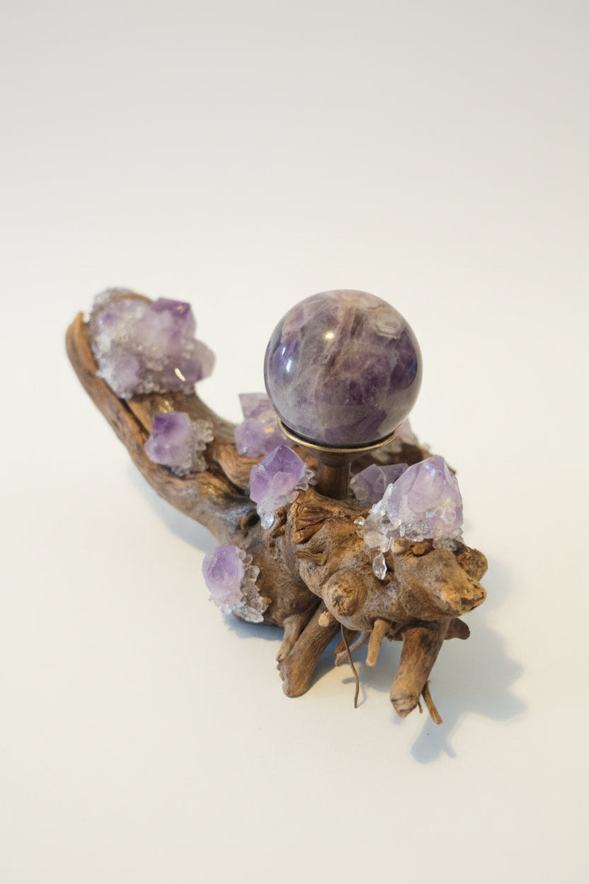 💜✨ Amethyst Fairy Garden Sphere Holder with Amethyst Sphere ✨💜