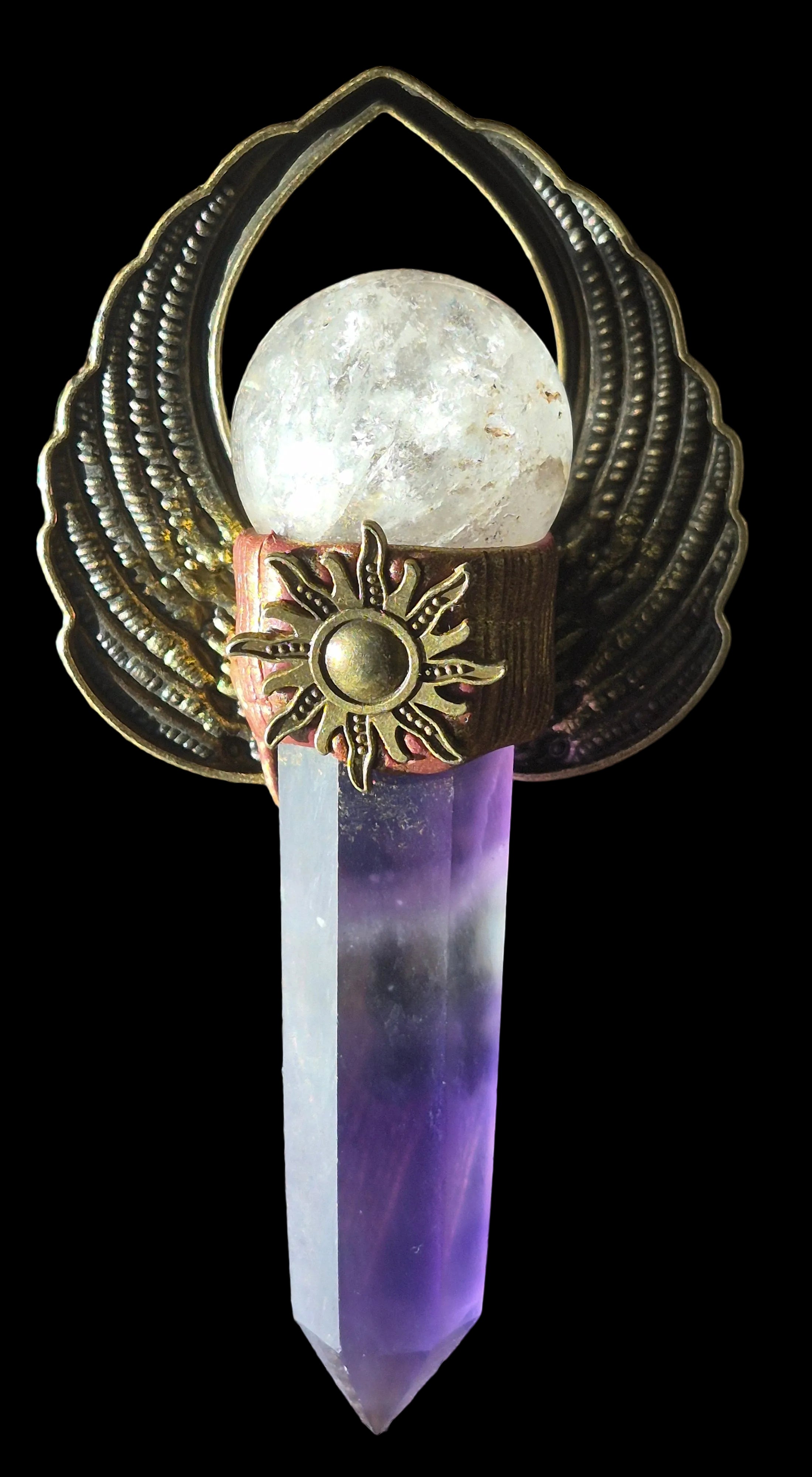 Celestial Flame Purple Fluorite & Clear Quartz Scepter ☀️💜🔮