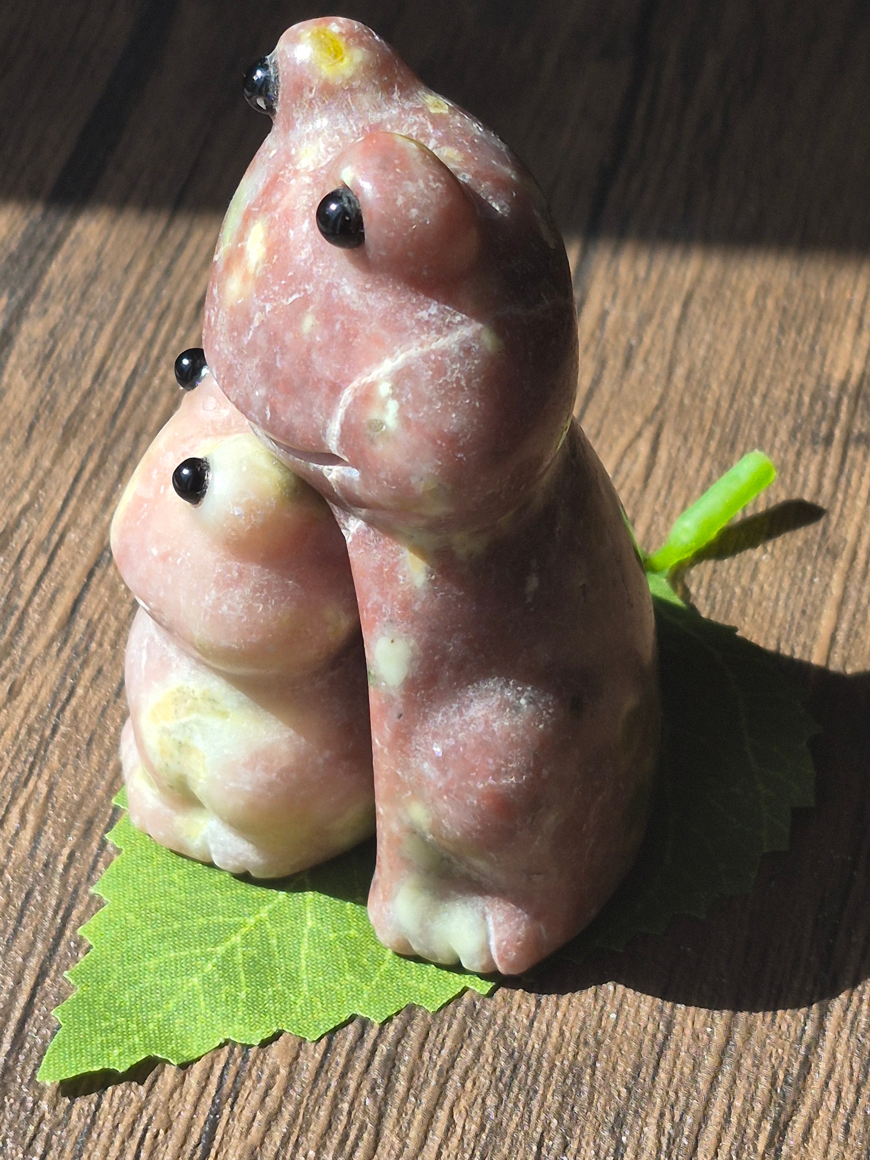 🐸 Leap of Love – Mother & Baby Plum Blossom Tourmaline Frog Family