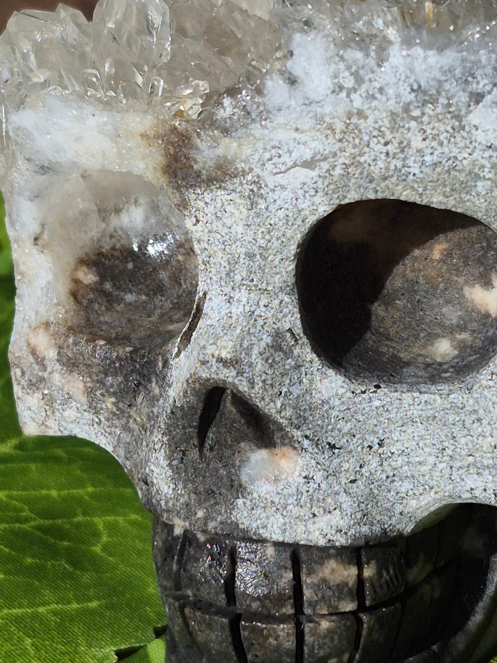 💀✨ Quartz Cluster Hand-Carved Skull
