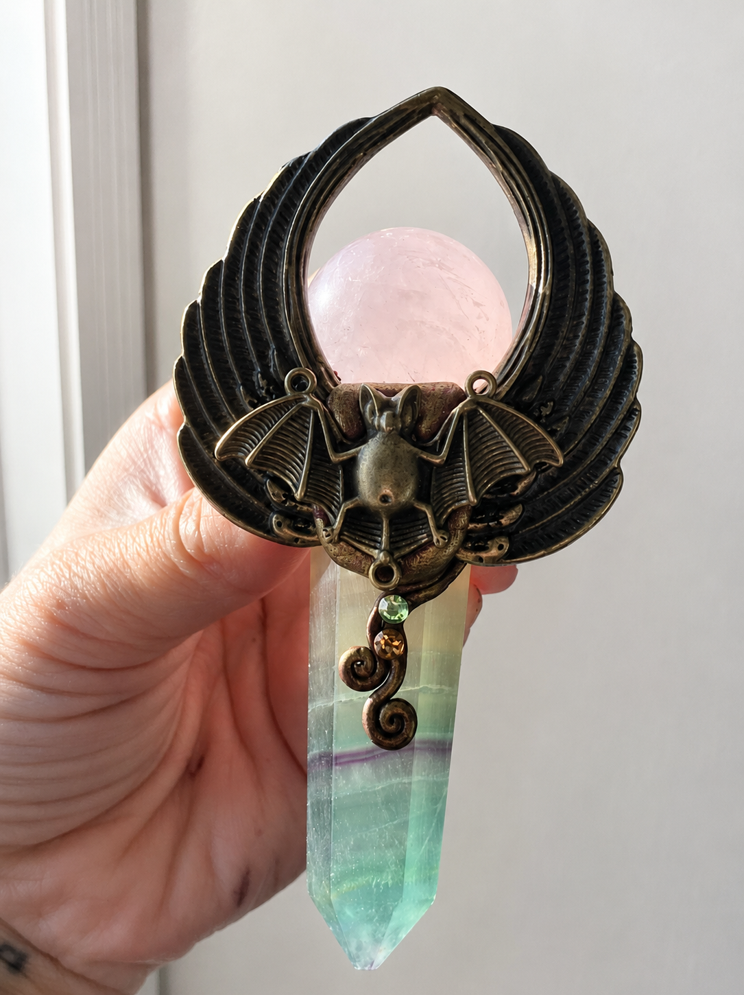 🦇 Sweetfang Fluorite & Rose Quartz Scepter 💚💗✨