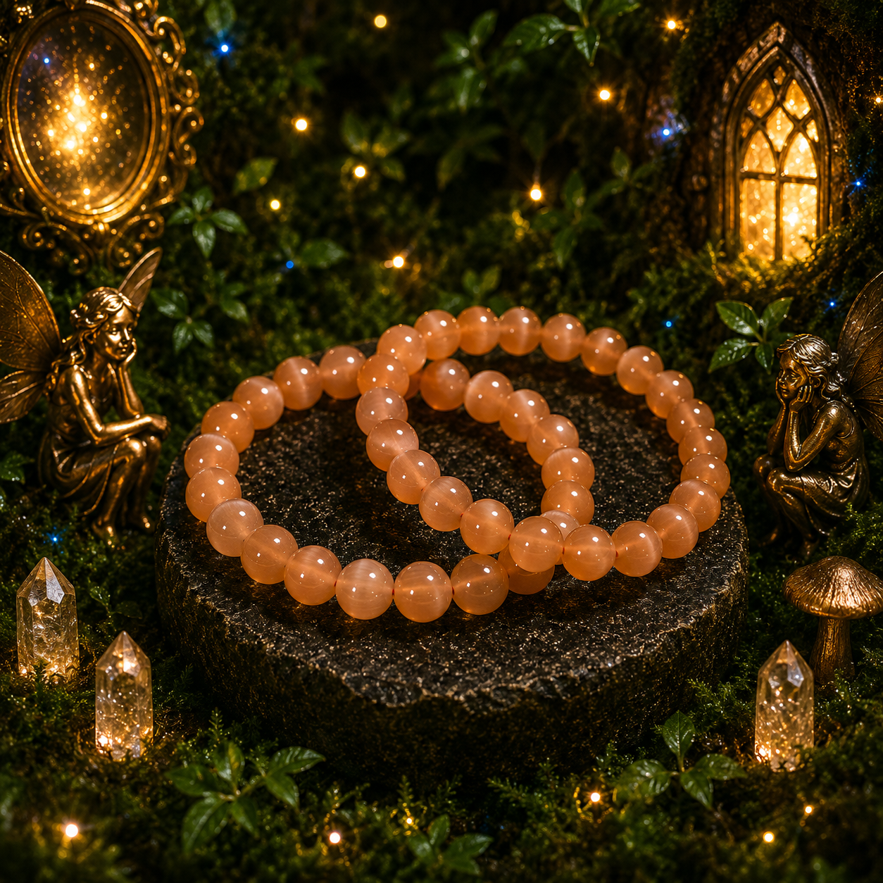 🌙 Peach Moonstone Crystal Bracelet 🧡