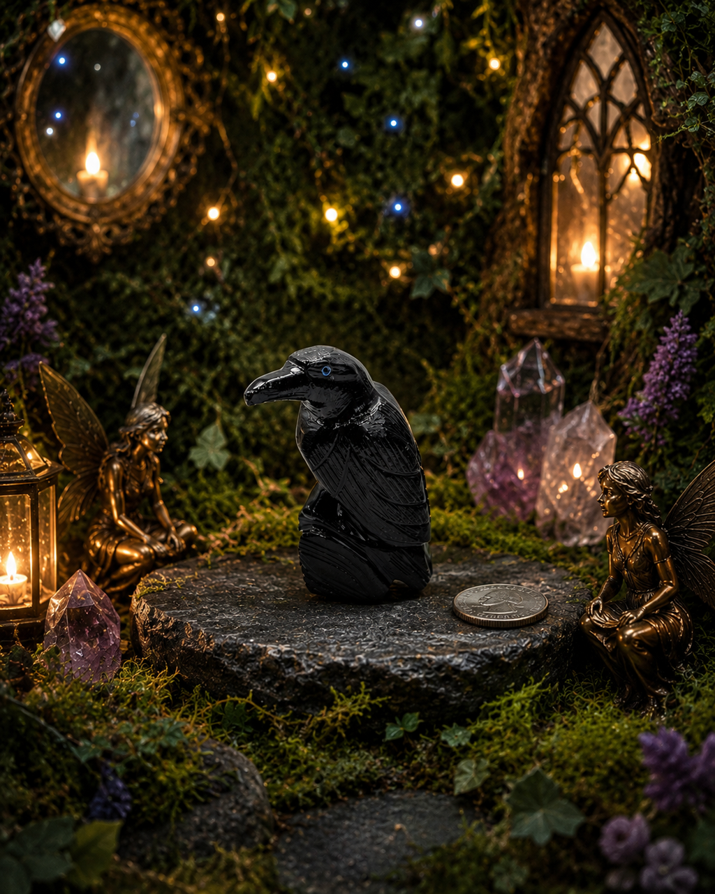 🖤 Black Onyx Raven Crystal Carving 🐦‍⬛✨