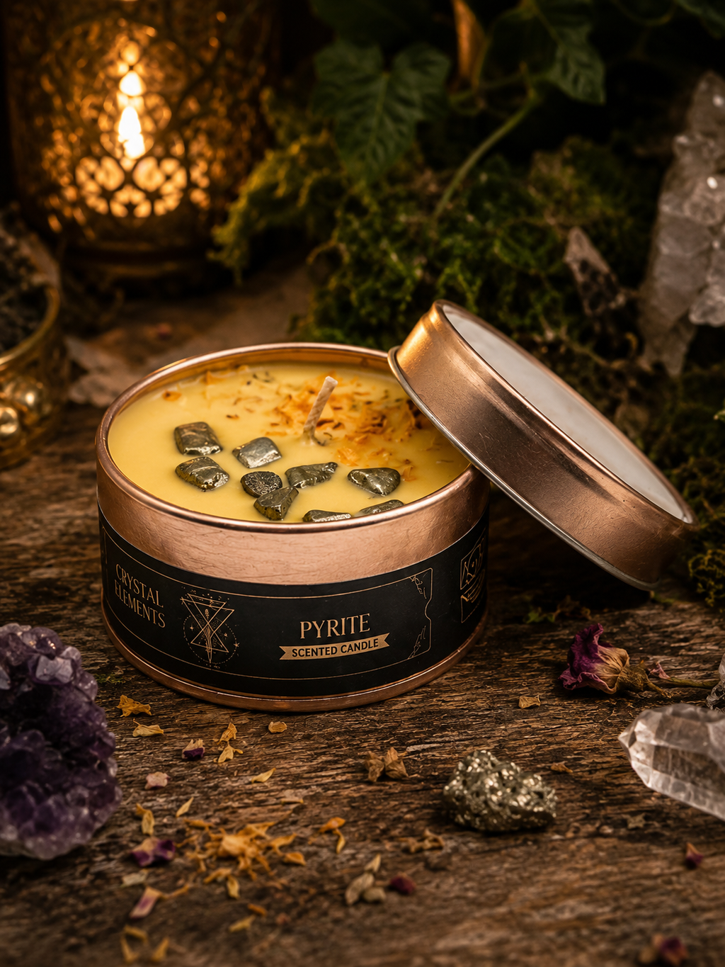 💰✨ Prosperity Flame Pyrite Crystal Candle ✨💰