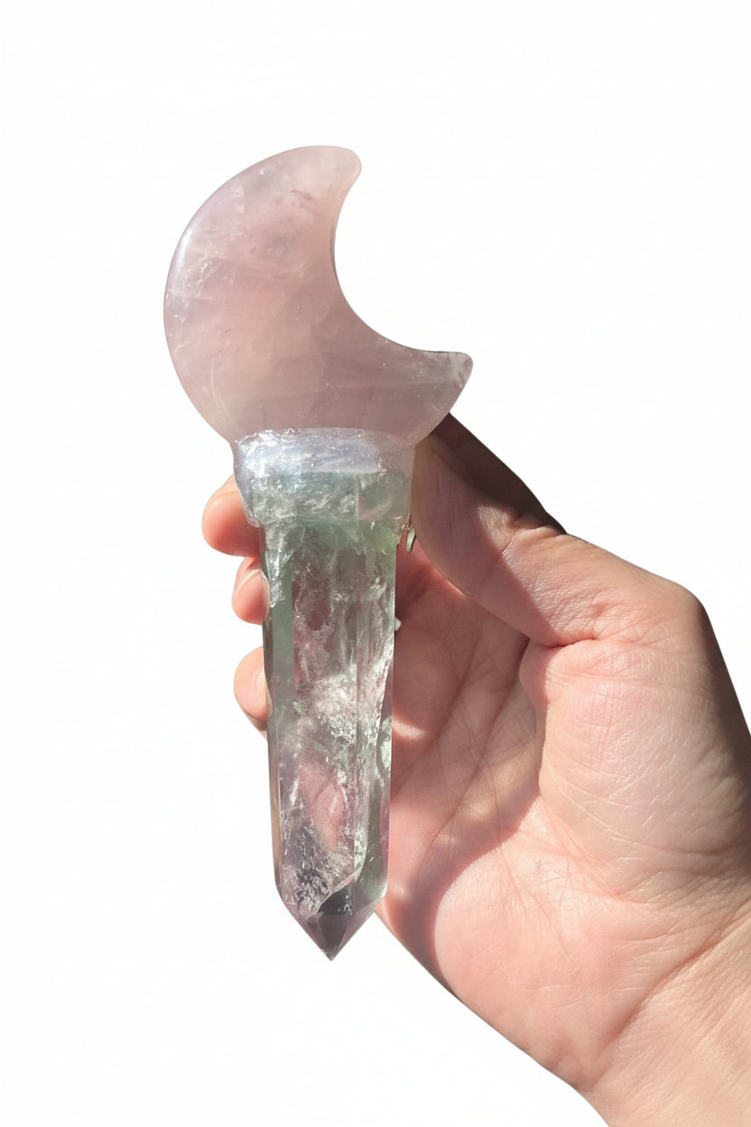 🌙🕷️ Moonweb Rose Quartz & Fluorite Scepter ✨