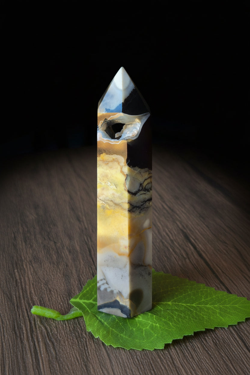 🌋✨ Volcano Agate Druzy Tunnel Tower