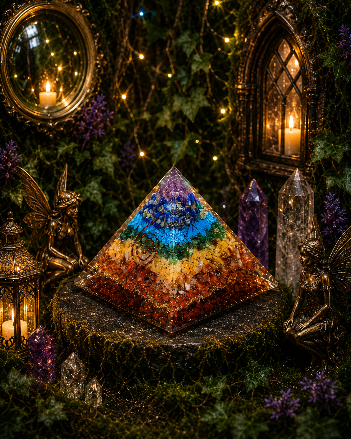 🌈 Fairy Chakra Energy Pyramid – 7 Chakra Orgonite ✨