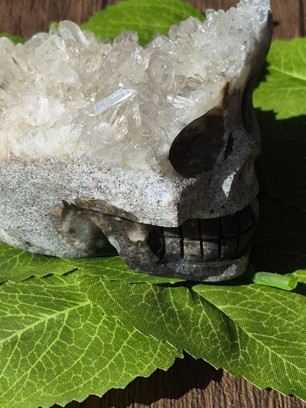 💀✨ Quartz Cluster Hand-Carved Skull